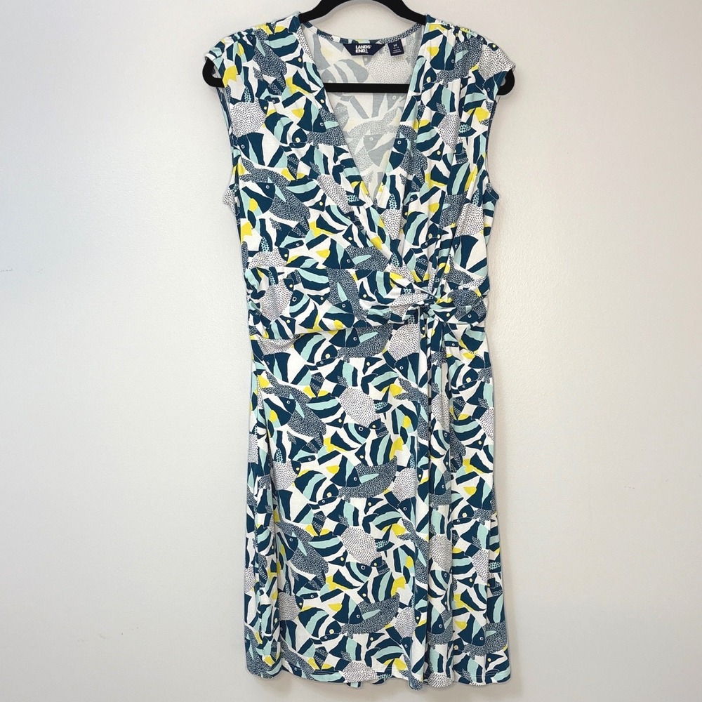 Lands‎ End Womens Tropical Fish Faux Wrap Dress Womens Size M 10-12
